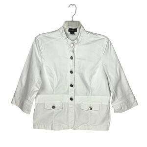 ELEMENTZ White Cotton Military Style BandCollar Light Wash Denim Jean Jacket XL